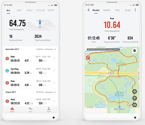 Xiaomi Huami Amazfit 2 Stratos Mobilní aplikace